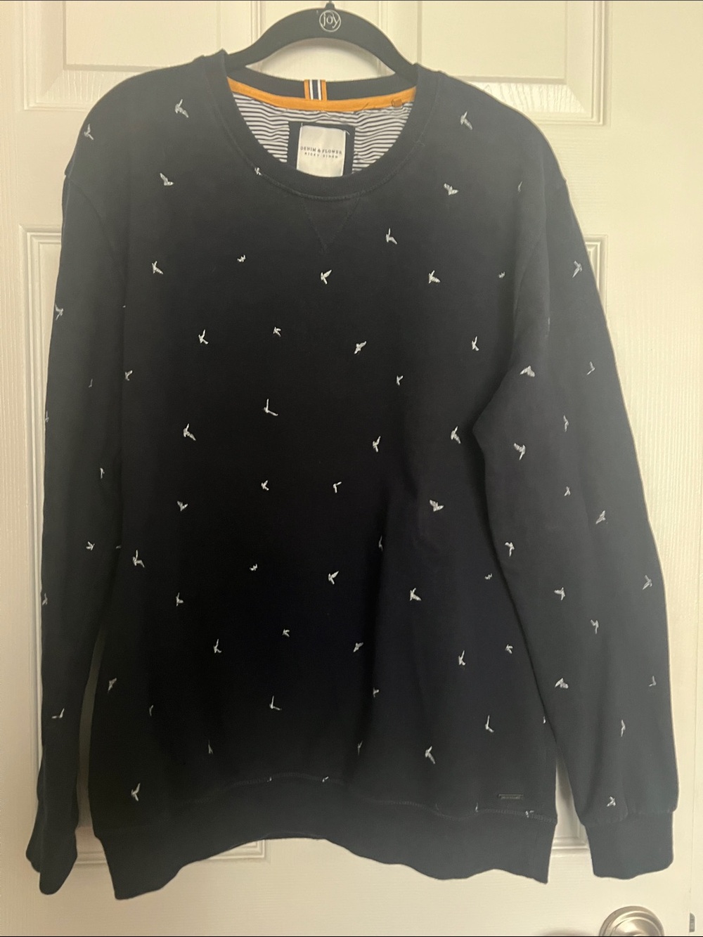 Denim & Flower Black Crewneck Sweatshirt with White designs